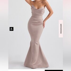 House of CB DRESS, FLEUR - Mushroom Satin Strapless Gown, Size M